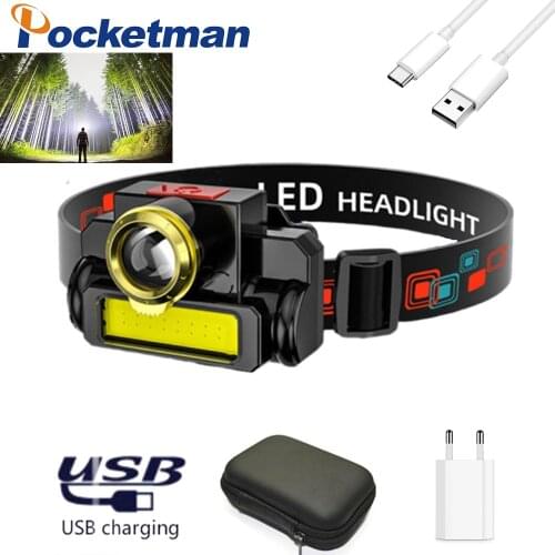 80000LM Powerful LED Headlamp LED+COB USB Rechargeable Headlight Built-in Battery Waterproof Head Torch Lamp Camping Running
