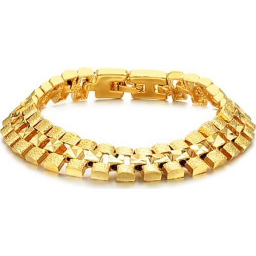 Yellow Gold Filled Mens Fashion Link Bracelet Vintage Golden Length 18.5CM Width 1.2CM