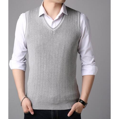 2019 New Autumn Winter Arrival Solid Color Sweater Vest Men Cashmere Sweaters Wool Pullover Men V-Neck Sleeveless Jersey