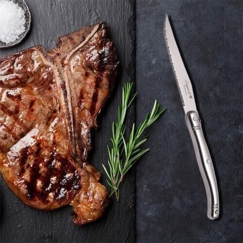 9"Stainless Steel Laguiole Steak Knife set Dinner Knives Silver Dinnerware Restaurant Western Cutlery Serrated Blade Tableware