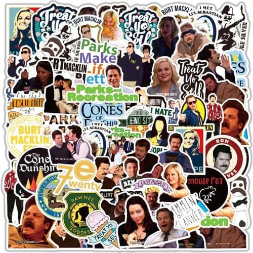 50PCS/Pack TV Show Parks and Recreation Stickers For Notebook Motorcycle Skateboard Computer Decal Cartoon Luggage Decal Sticker