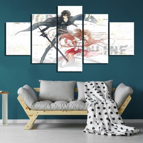 Wall Artwork Modular Painting 5 Pieces Sword Art Online Animation Pictures Hd Prints Home Poster Canvas Living Room Decoration