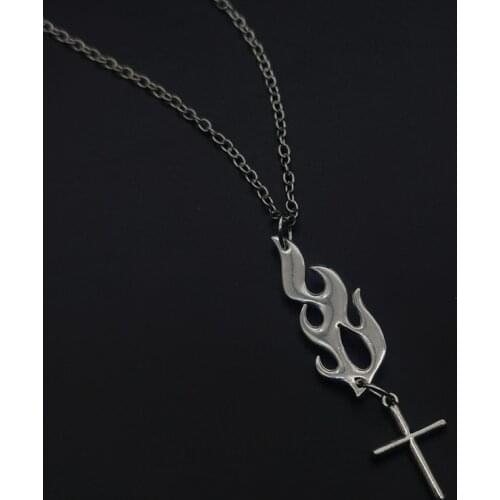 1Pair Hip Hop Flame necklace Streetwear Fashion Punk Style Cross necklace for Women Men Party Jewelry Gift Gothic