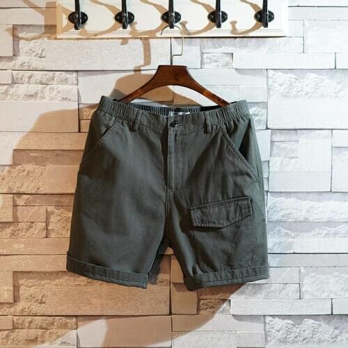 Men Summer Casual Beach Shorts Loose Fit Cargo Shorts Pockets Solid Color Streetwear Knee Length Male Trousers Zipper Fly Shorts