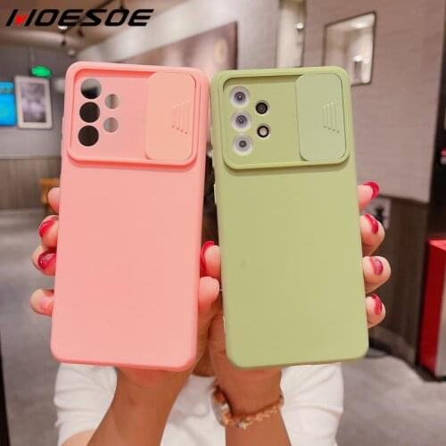 Slide Lens Protection Phone Case For Samsung Galaxy A52 A72 A32 S21 Ultra Plus A71 Shockproof Soft TPU Silicone Back Cover