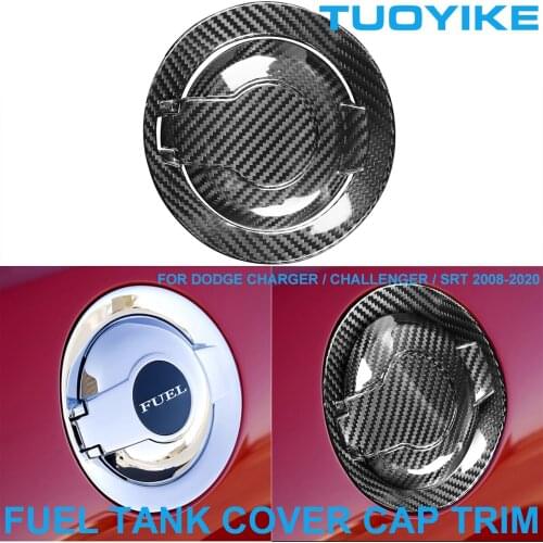 Car Styling Real Dry Carbon Fiber Exterior Fuel Tank Cover Trim Panel Decorative Sticker For Dodge Charger Challenger SRT 08-20