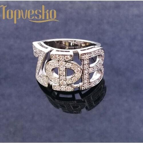 Topvekso Greece Top quality Cubic zirconia ZETA PHI BETA silver plated Sorority Greek letter Finger Ring Jewelry