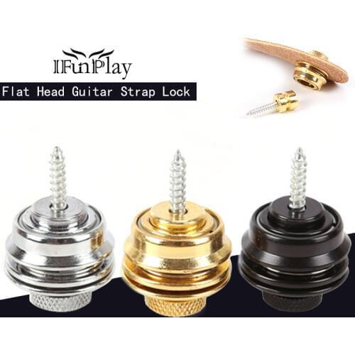 2Pcs Universal Guitar Strap Lock Button Schaller Style Strap lock Flat Head Safety Strap Lock for Folk Electric Guitarra players