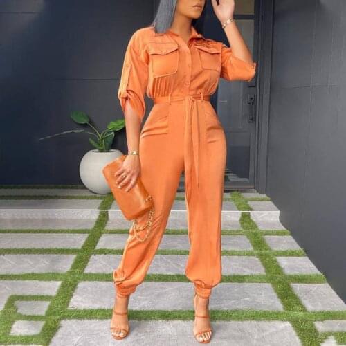 VONDA Vintage Long Jumpsuits 2021 Autumn Women Casual Long Sleeve Solid OL Office Overalls Long Playsuits Oversize Pantalones