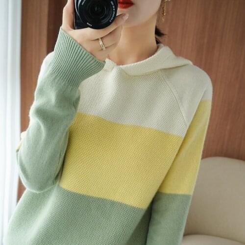 ATTYYWS brand ladies 100% pure wool sweater full sleeve knit pullover loose hooded cashmere sweater New soft and warm product