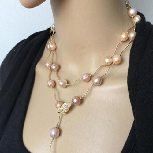 Pearl necklace 40" nature 11-12mm South Sea reborn keshi multicolor baroque