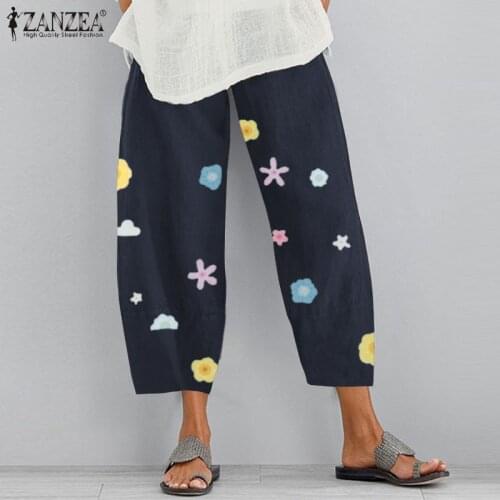 ZANZEA Women Flower Printed Harem Pants Summer Elastic Waist Trousers Loose Casual Palazzo Turnip Bohemian Pantalon Oversized