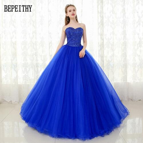 Vestido De Festa Custom Made Sweetheart Tulle Beads Sequins Ball Gown Royal Blue Party Dress Evening Dress Prom Dresses