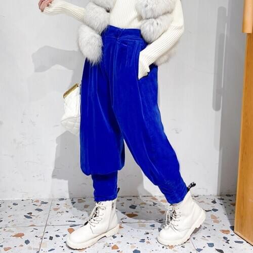 Winter Hip hop Girls Pants Warm Cotton Corduroy Sweatpant Stretch Pencil pants Thick Velvet Harem Pants Girl High Waist Trousers