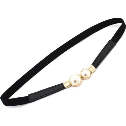 10pcs Wholesale Korean Fashion Pearl Double Buckle Thin Elastic Belt Women Elastic Adjustment Belt Female All-match Belt NS2398