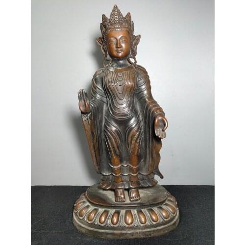19" Tibet Buddhism Old Bronze Cinnabars Northern Wei Buddha Thousand Clothes Buddha Guanyin Bodhisattva Tantric Buddha Statue