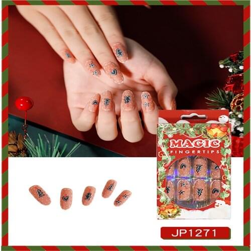 24pcs/box Red Christmas Fake Nail Patch Elk Snowflake Polka Dot Pirnt Manicure Products Collection Nail Patch For Happy New Year
