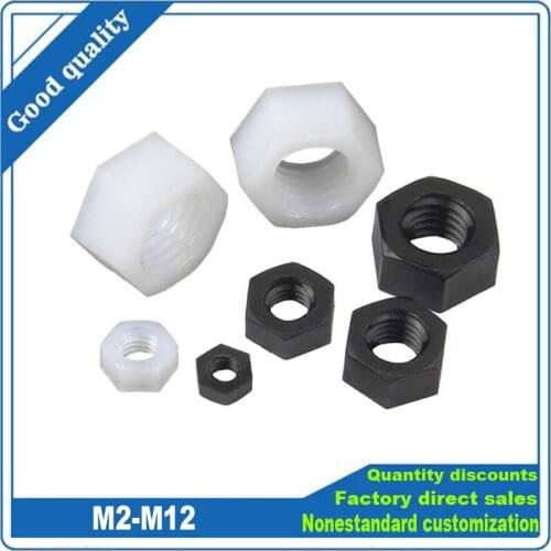 25pcs M2M2.5M3 M4 M5 M6 M8 M10 M12 Brand New Black White Nylon Plastic Insulation Metric Threaded Hex Hexagon Nut For Bolt Screw