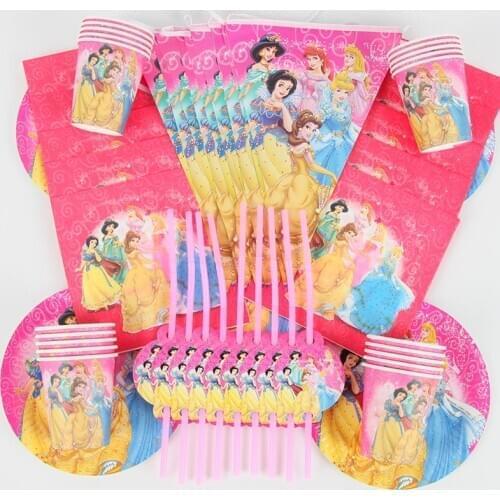 90Pcs/lot Disney Princess Theme 20 people Party Decor Package For Kids Birthday Party Disposable Supplies Cup Plate Napkin favor