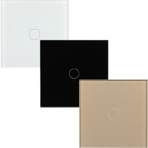Free shipping fashion outline EU 1 gang 1 way wall touch switch good quality wall light switch single live tempered glass panel