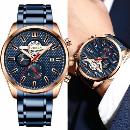 CURREN Causal Sports Chronograph Quartz Watch Fashion Luminous Hands Stainless Steel Men Watches Mens Luxury Male Clock часы