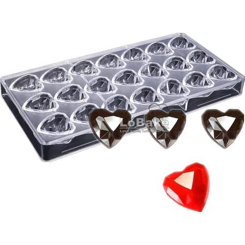 21 well valentine diamond heart hard polycarbonate PC plastic chocolate mold ice cube mould candy making molds DIY bakery stuff