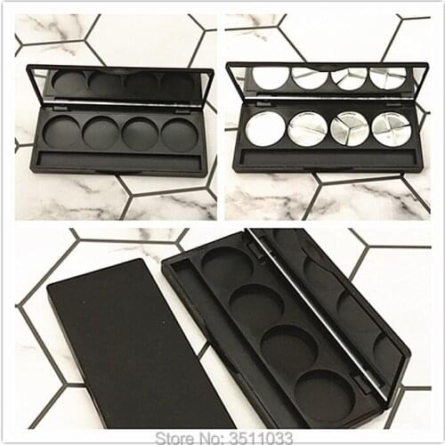 10/24pcs Black Square Empty Eyeshadow Compact Plastic 4 Grids 26.5mm Eyebrow Powder Case with Mirror Cosmetic Lipstick Plate Box