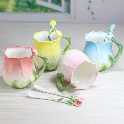 Jinfulan new rose Mug creative rose modeling aestheticism ceramic cup large capacity Mug