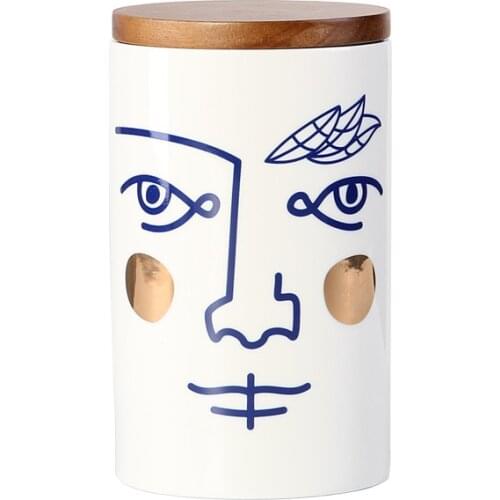 Nordic Face Ceramic Seal Tank Coffee Flower Tea Cans Kitchen Containers with Lids Korean Kitchen Supplies