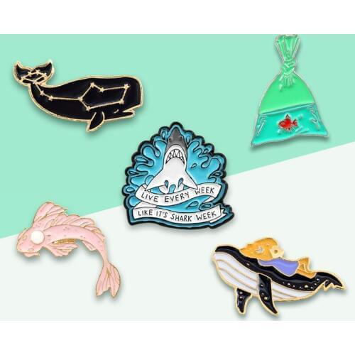 Fantasy Fish Sea Collection 5 Style Constellation Shark Cod Koi Salmon Goldfish Kids Gift Animal Lapel Jeans Backpack Brooches