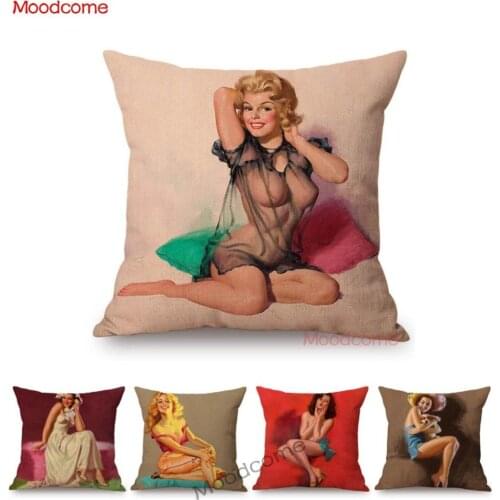 Colorful Background Vintage Poster Style Sexy Baby Hot Woman Lady Car Pillow Sofa Throw Pillow Case Home Decor Cushion Cover