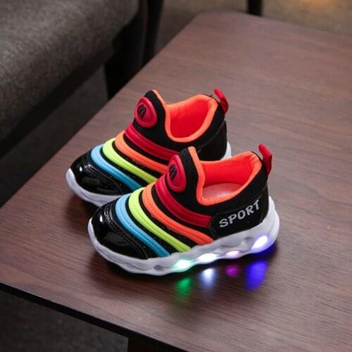 LED Breathable Baby Girls & Boys Caterpillar Shoes Slip-On Children & Toddler Shoes Fashion Little Kids Sneakers Size 21-30