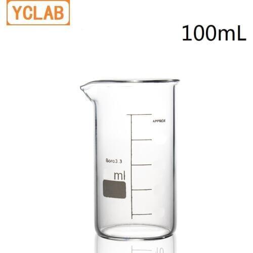 YCLAB 100mL Beaker Tall Form Borosilicate 3.3 Glass with Graduation and Spout Measuring Cup Laboratory Chemistry Equipment