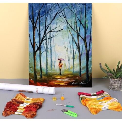 Pink Umbrella Printed Canvas 11CT Cross Stitch DIY Embroidery Kit DMC Threads Sewing Handmade Needlework Craft Floss Design