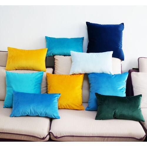 High Quality Soft Velvet Green Blue Yellow Pillow Case Cushion Cover Solid Color Pillow Cover No Balling-up Without Stuffing