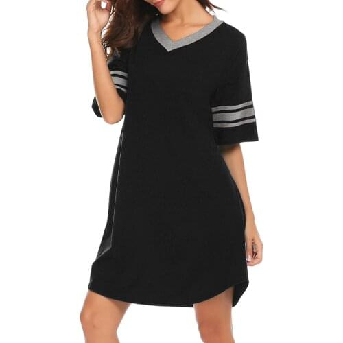 New Women Ladies Spring Autumn Short Sleeve Midi Sleep Dress Casual Printing V-Neck Loose Plus Size Tunic Top Nightgowns