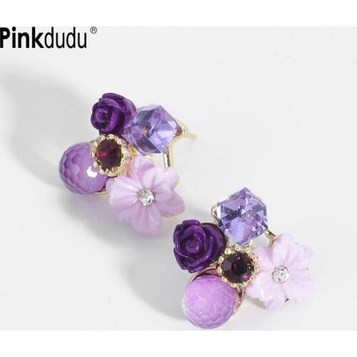 Pinkdudu New Fashion Korean Design Romantic Purple Opal Stone Stud Earrings Crystal Flower Stud Earrings for Women Jewelry PD345