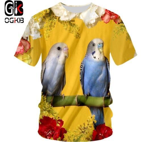 OGKB Hot 3D Printed Weed Hip Hop Parrot T-shirt Man Gym Flower Clothes Fashion Animal Bird Tops Oversized Shirt