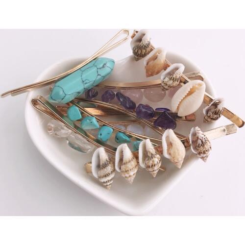 KBJW Original Handmade Hair Clip Natural Stone Gold Color Hairpin Accessories for Womens Party Unique Jewelry