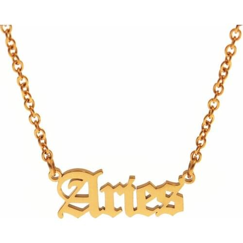 Aries Zodiac Necklaces Women Men Constellation Sign Choker Stainless Steel Letter Necklace Angel Number Charm Collier Femme Gift