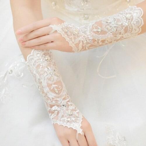 Lady Bride Wedding Dress Lace Hollow Out Bridal Gloves Bead Fingerless Glove Hot A20 21 Dropshipping A20 21 Dropshipping