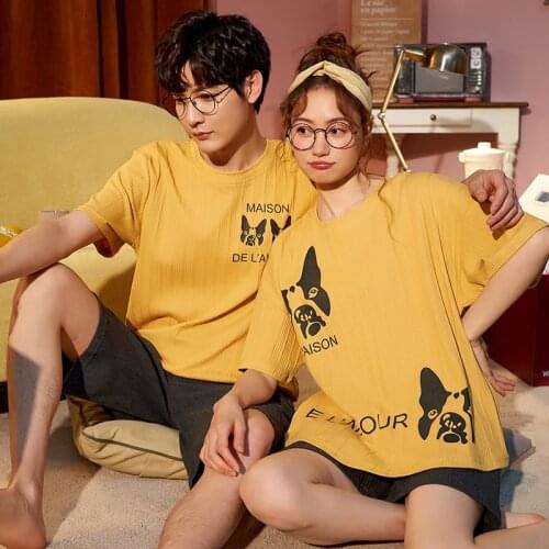 Couple pajamas summer thin short sleeve shorts women cartoon cute comfortable men can wear home suit