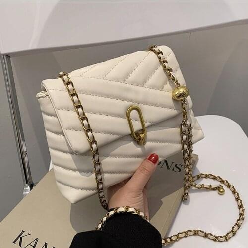 Shoulder Crossbody Bags Solid Color PU Leather Design Small for Women 2021 Summer Luxury Brand Fashion Travel Chain Handbags