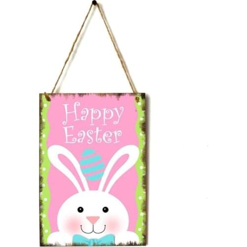 Happy Easter Greeting Hanging Wood Sign Vintage Door Signs for Easter Party Home