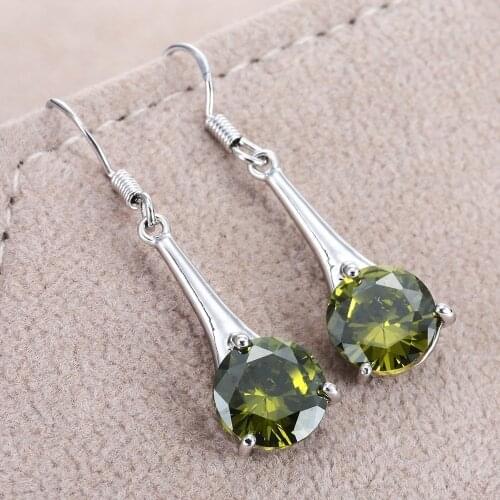 Luxury Gorgeous Women Jewelry Olive Zircon Dangle Long Earrings for Wedding Engagement Party Set Gifts