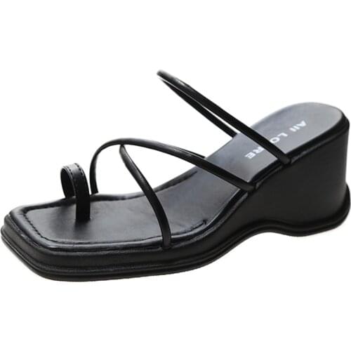 Female Shoes Rubber Flip Flops Slippers Heels Platform Beige Heeled Sandals On Wedge Slides Fashion Hawaiian High Summer