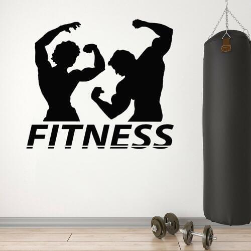 Gym Bodybuilding Vinyl Wall Decal Fitness Couple Muscle Gym Decoration Wall Stickers Removable Modern Art Room Wallpaper Z485