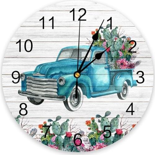 Tropical Plants Cactus Truck 3D Wall Clock Modern Design Living Room Decoration Kitchen Clock Art Wall Watch Home Decor