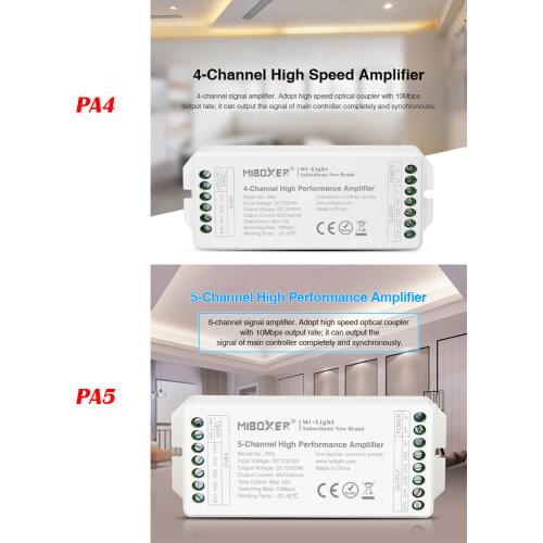 Miboxer PA4 4CH PA5 5 Channel High Performance Amplifier DC 12V 24V MAX15A LED Strip Light Controller 10Mbps Switching Rate