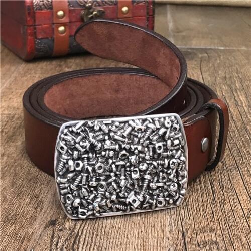 Screw Metal Belt Buckle Men Belt Super Thick Genuine Leather Cowboy Jeans Wide Belts For Men Ceinture Homme Man Strap MBT0497